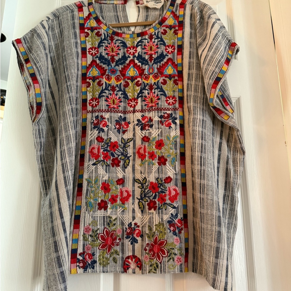 Savanna Jane Multicolor Embroidered Striped Blouse S/M